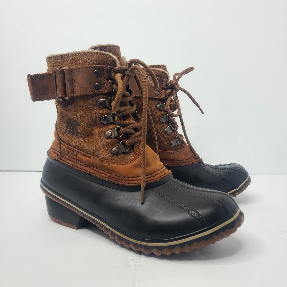 Sorel Fancy Lace II Womens Boots 7.5 Brown Waterproof Leather Lace Up Duck